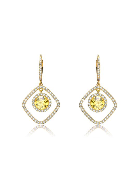 Genevive Jewelry Metallic Cz Sterling Silver Gold Plated Square Drop Earrings