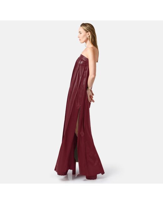 Kargede Purple Pleated Burgundy Leather Maxi Dress – Strapless Designer Evening Gown