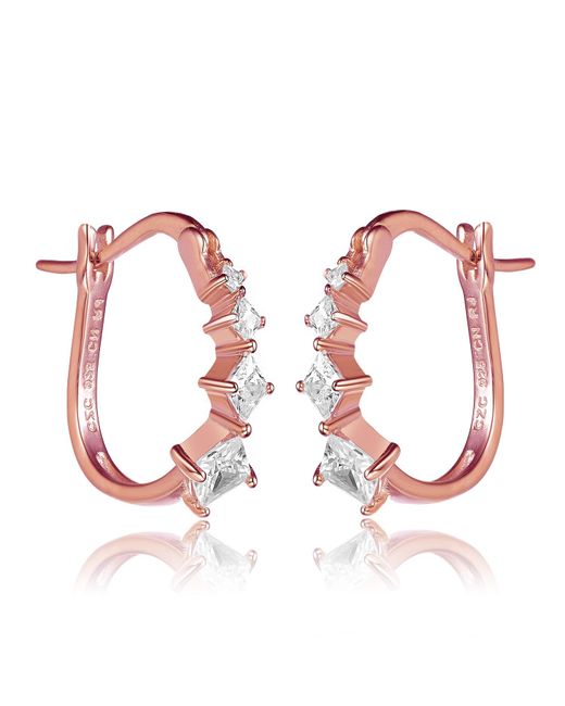 Genevive Jewelry Pink Sterling Silver White Cubic Zirconia Hoop Earrings