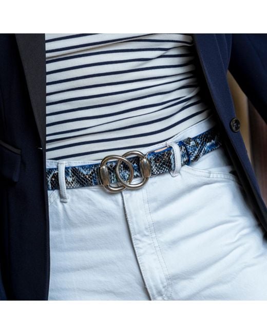 Peachy Belts Ltd Blue Leather Python Print Belt & Detachable Baby Bit Buckle