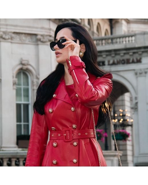 Santinni Red 'Belle Du Jour' 100% Leather Trench Coat