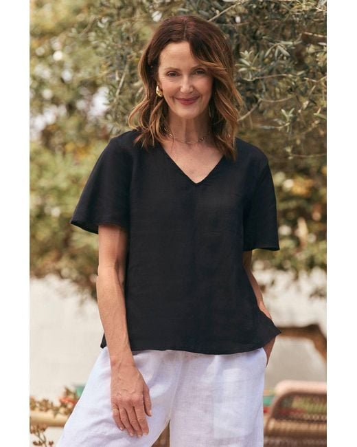 Adrift Clothing Black Tamara Flutter Sleeve Linen Top