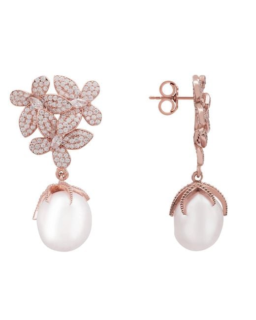 Latelita London Pink Flowers Pearl Earrings Rosegold