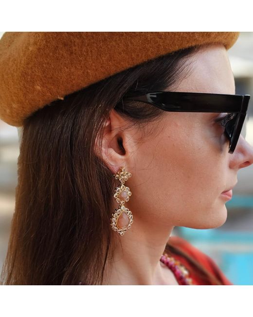 Farra Metallic Sunstone Setting Statement Earrings
