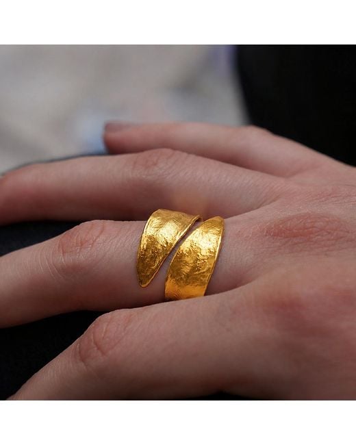 Mother Nature Jewelry Yellow Leaf Ring, Adjustable Handmade Double Band