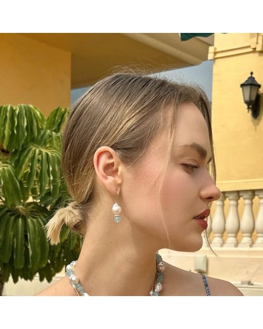 Farra Blue Natural Baroque Pearls With Aquamarine Earrings