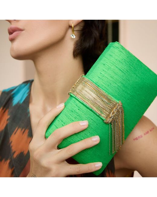 Simitri Green Moss Fringe Clutch