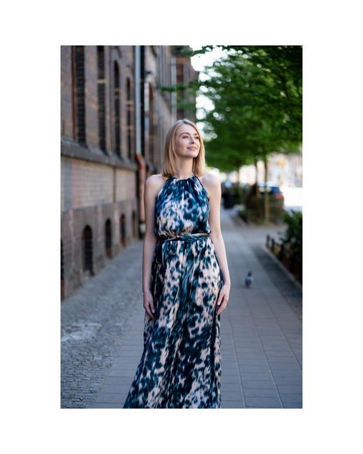Oh!Zuza Blue Neutrals Echo Satin Viscose Maxi Dress With Belt