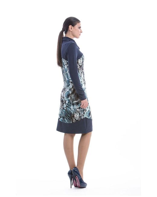 Conquista Blue Abstract Print Viscose Jersey Long Sleeve Dress