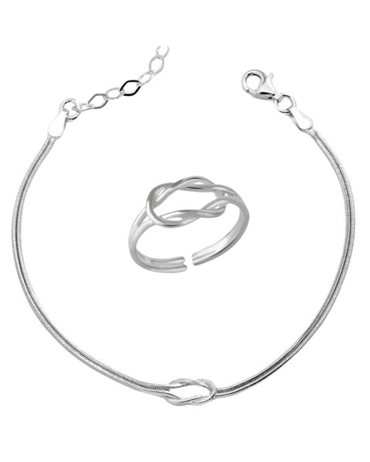 Spero London White Knot Bracelet & Ring Set