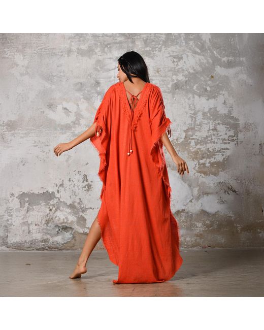 Zhenabia Red Boho Kaftan Summer Dress