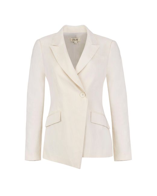 JAAF White Neutrals Tailored Asymmetric Blazer In Sandy