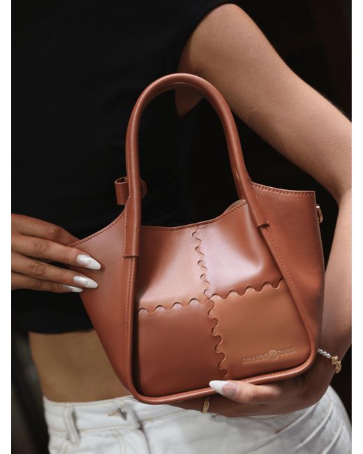 Orange Cube Brown Square Stitch Basket Bag