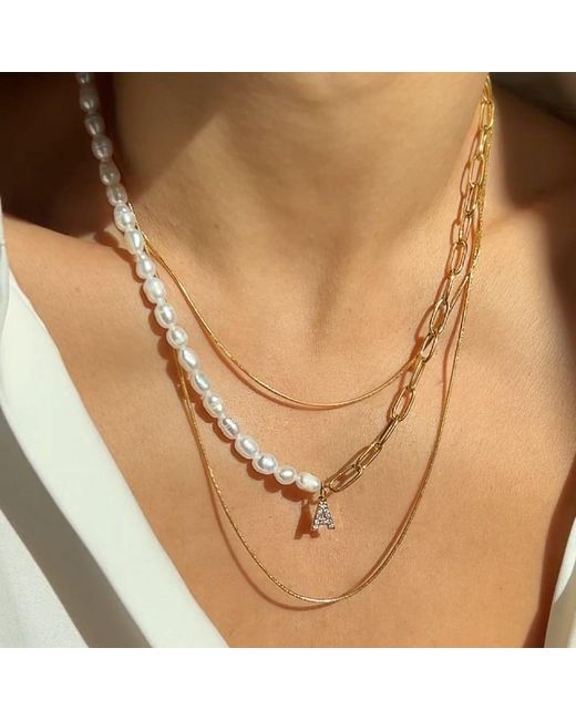 Mickey's Girl Metallic Initial Pearl Mix Necklace