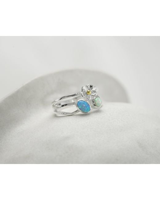 Isla Silver Blue Two Tone Opal Flower Ring