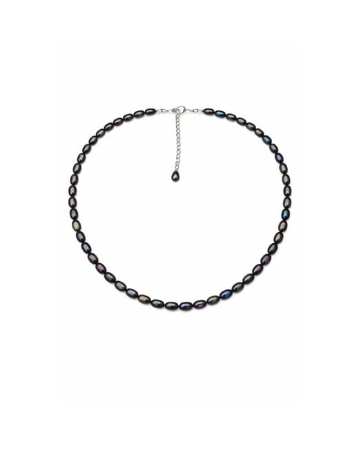 Pearl Code Metallic Rice Pearl Choker, Iridescent Freshwater Pearl Necklace