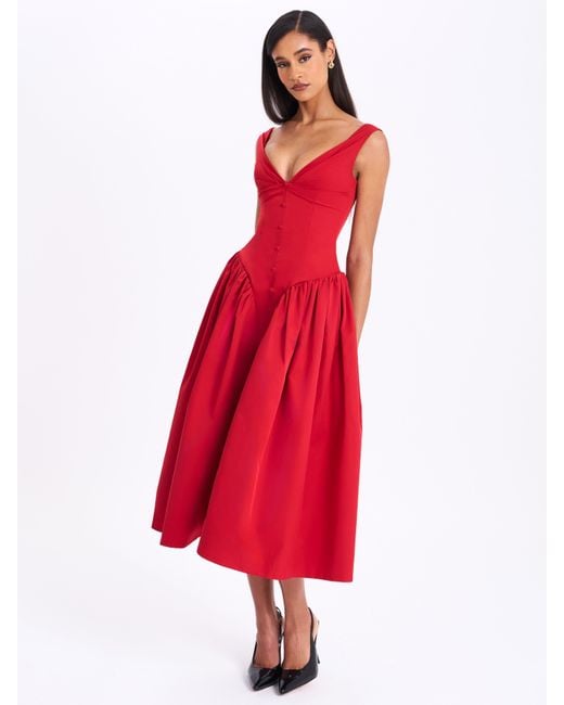 Miss Circle New York Red Nahla Drop Waist Midi Dress With Buttons