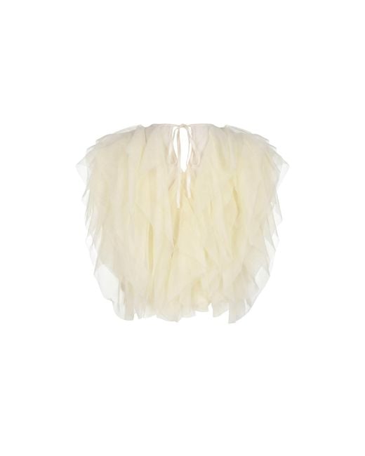 Modenaire Natural Sheer Tulle Blouse Featuring Cascading Ruffles