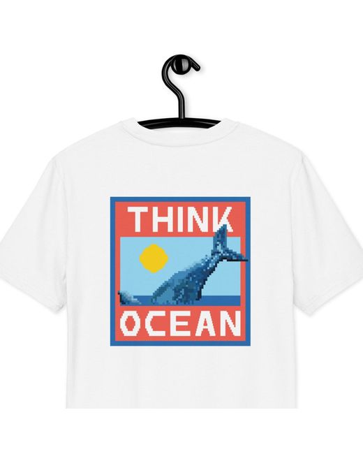 Anchor and Crew White Think Ocean Whale Pixel Art Organic Cotton T-Shirt