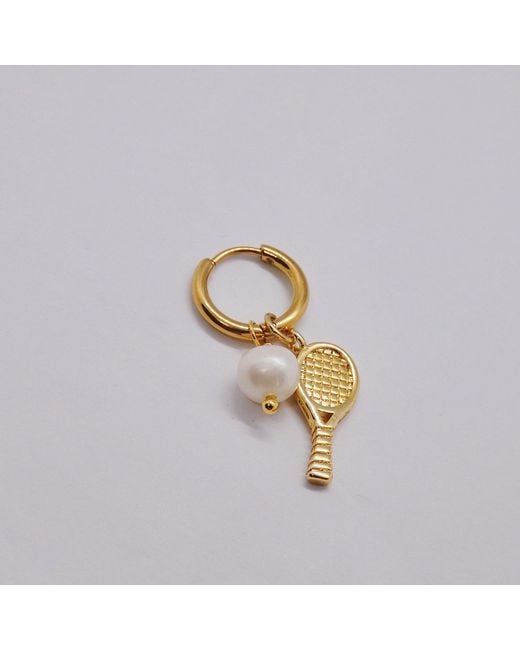 VALERIE CHIC Metallic Tennis Racket Ball Pearl 18K Hoop Earrings