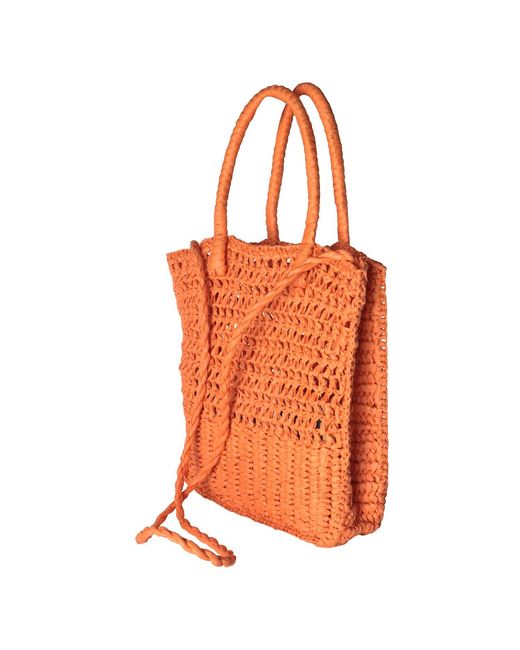 2KStyle Orange Tamuna Small Woven Raffia Tote Bag