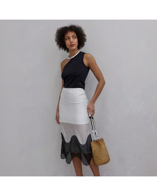 London Atelier Byproduct Gray Sheer Pencil Skirt With Embroidery