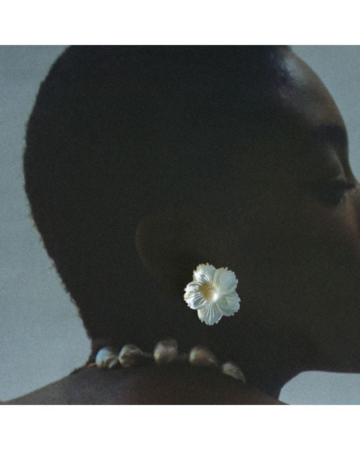 Martina Rozenberg Smira Jewelry White Flower Pearl Earrings