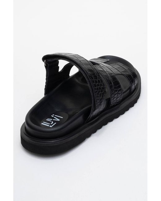 Forever & Always Shoes Black Loana Leather Slide Sandal