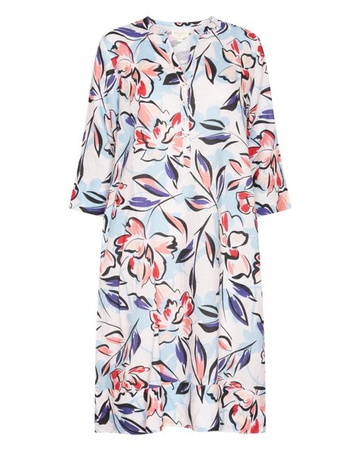 NoLoGo-chic Blue Capri Print Tunic Classic Dress Linen Multi