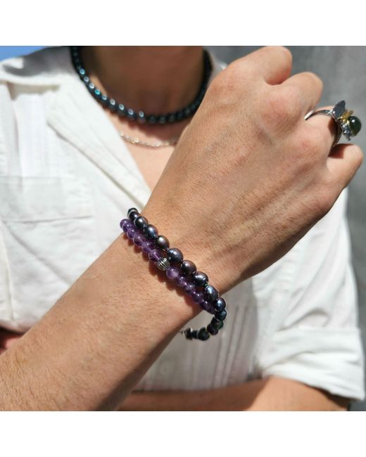 Farra Blue Deep Irregular Freshwater Pearls Bracelet for men