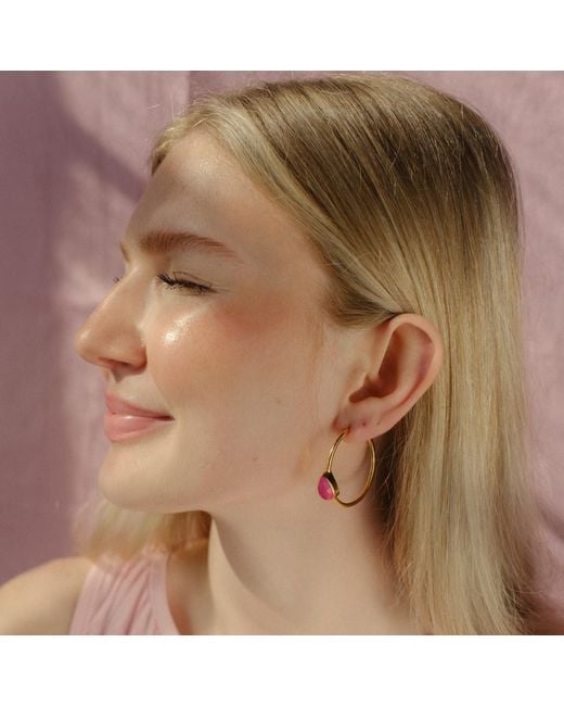 YAA YAA LONDON Pink Spring Life Hot Gemstone Hoop Earrings
