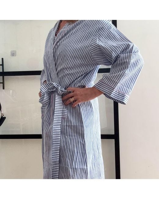 Lilly Loves Blue Striped Kimono Robe