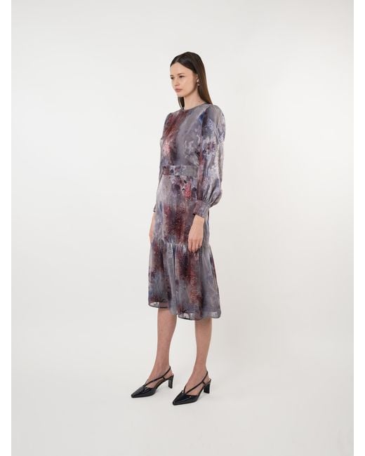 John Abgin Purple Chiffon Burnout Ombre Scatter Midi Dress