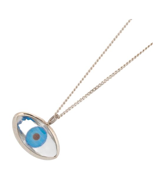 Ebru Jewelry Blue Glass Evil Eye Sterling Silver Necklace