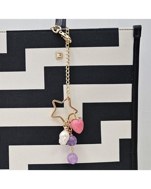 Farra Metallic Star With Strawberry Amethyst And Baroque Pearl Dangle Bag Charm