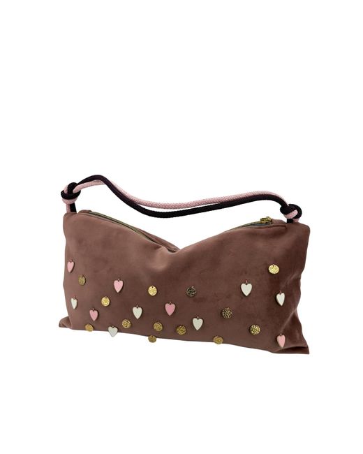 Hilo De Mar Brown Velvet Bag With Charms