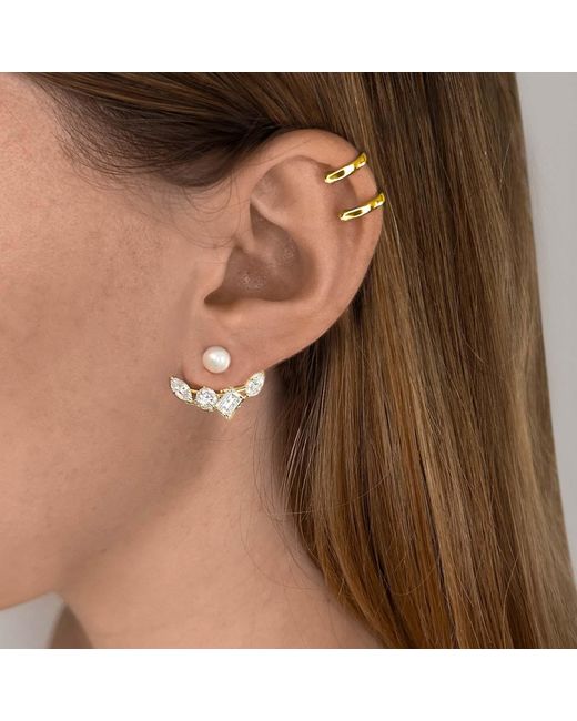 SALLY SKOUFIS Metallic Reflection Ear Jacket With Natural Pearl & Made Cz Diamond Stimulant