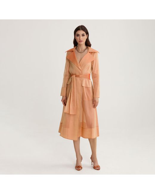 Lita Couture Brown See Through Organza Trench Coat