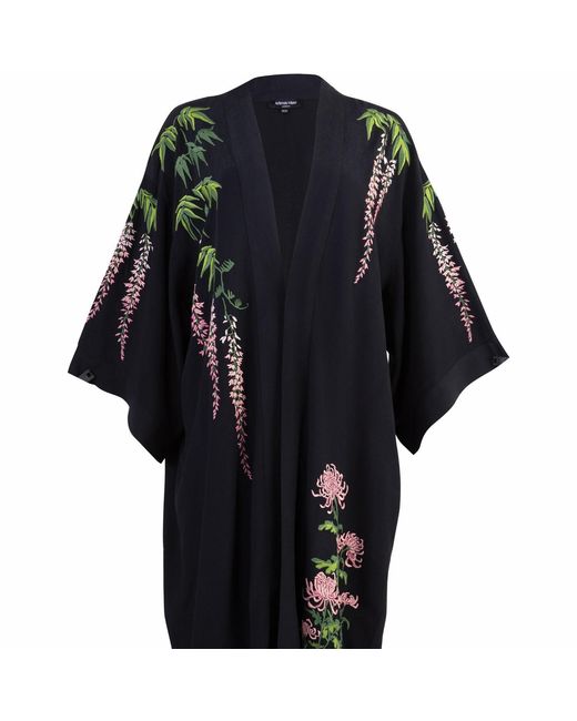 Artemis Muse Black Wisteria & Chrysanthemum Embroidered & Fully Lined Long Kimono