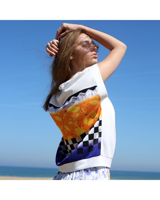 Lalipop Design White Viscose Blouse With Digital Print Detail