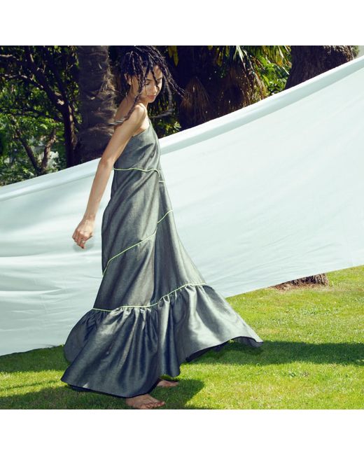 Mirimalist Gray Janset Linen Maxi Dress