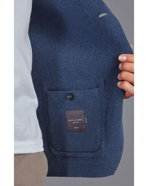 Paul James Knitwear Blue Cotton Deconstructed Knitted Gabriel Blazer for men