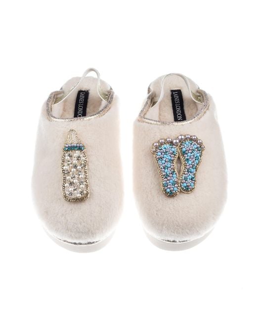 Laines London Multicolor Neutrals Flatform Cloud Closed Toe Slippers With New Baby Boy Brooches