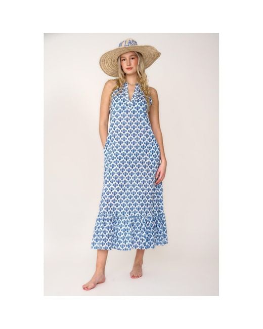 At Last Blue Cotton Lombock Midi Dress