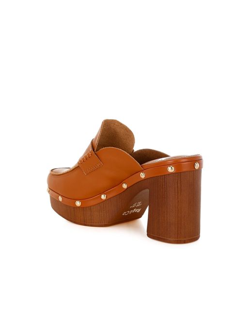 Rag & Co Brown Lyrac Recycled Leather Platform Clogs