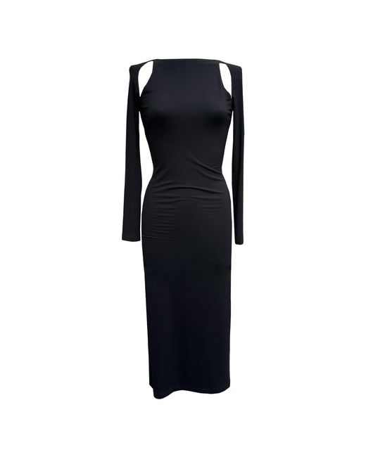 Imaatu Black La Vie En Rose Cold-Shoulder Cut-Out Sculpting Elastic Viscose Midi Dress Long Sleeves