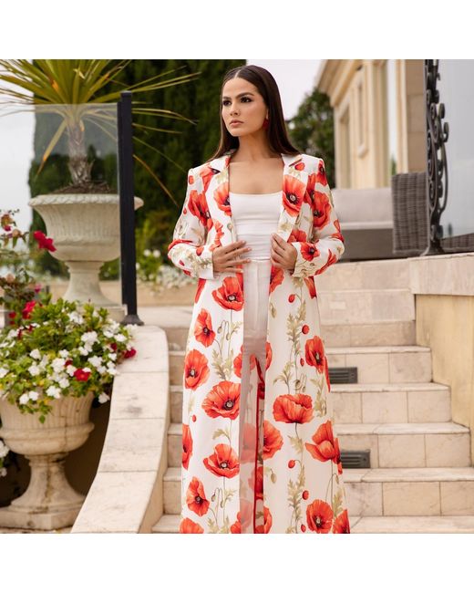 Roqaia Fashion House Red Dara Floral Elegance
