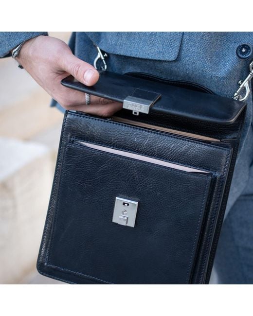 Time Resistance Blue Small Leather Briefcase for men