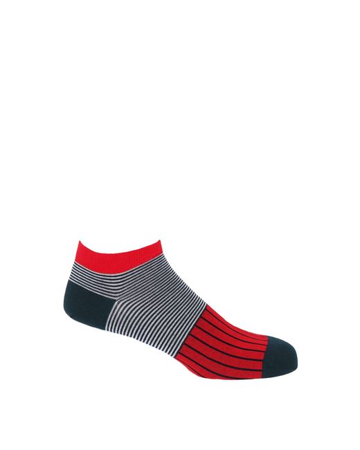 Peper Harow - Made in England White Scarlet Mayfair Crew & Oxford Stripe Trainer Socks 2 Pack for men