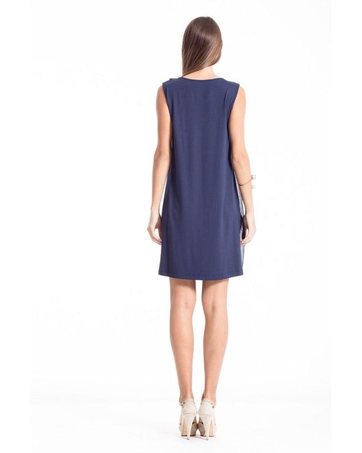 Conquista Blue Sleeveless Sheer Detail Dress